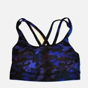 Blue and Black Sports Bra with Criss-Cross Straps